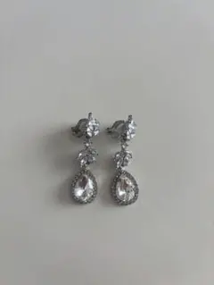 結婚式 シルバー クリスタル ドロップイヤリング