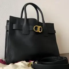 トリーバーチ トートバッグ 2way ブラック 黒 レザー シボ革 ハンドバッグのサムネイル