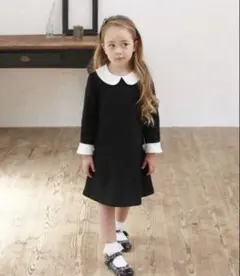 美品　120 黒　ワンピース　丸襟　白　冠婚葬祭　法事　フォーマル　女の子　長袖