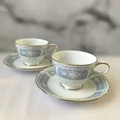 未使用　ノリタケ　レースウッドゴールド　ブルー　カップソーサー　2客 　ペア