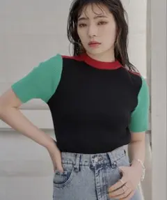 【新品タグ付き】 miette マルチカラー半袖リブニット