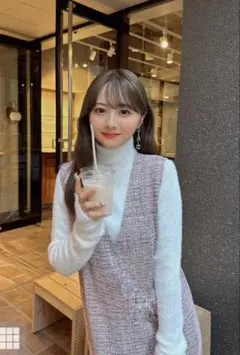 Ｖネックラメツイードワンピース [sm69]