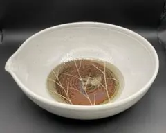 【未使用】日本クラフト 粉引草紋 片口盛鉢 24cm 大鉢 サラダボウルのサムネイル