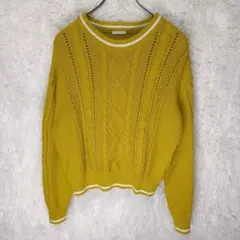 ジーユー　GU ニット　セーター　マスタード　長袖 ケーブルニット　綿混　美品