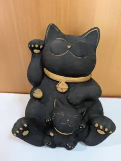173 招き猫　黒猫　親子　貯金箱