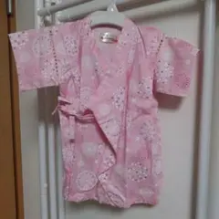 ピンク 花柄 甚平 70-80cm 綿100%