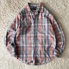 ラルフローレン 美品 ネルシャツ L 水色橙系