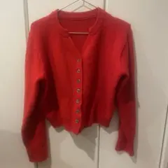 赤のVネック長袖クロップドセーター