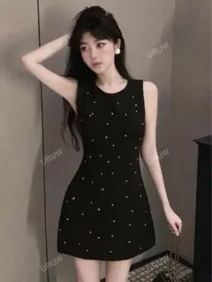 shein ラインストーン　ドレス　ホカンス　ワンピース　ストーン　黒　ブラック