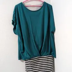 HEART MARKET ターコイズ 半袖Tシャツ ストライプ付き