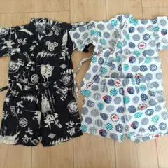 【セール】甚平 95cm 黒白・白青柄 2点セット