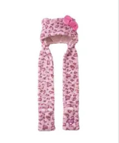 ヒョウ柄耳付きフリース帽子