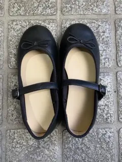 ブラック バレエシューズ リボン付き 19cm