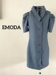 【EMODA】襟付きシャツワンピース　パフスリーブ　ブルー　Freeのサムネイル