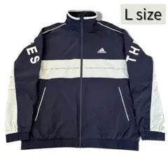 希少モデル★adidas 3ストライプ ウーブンジャケット ロゴ 紺×白 L