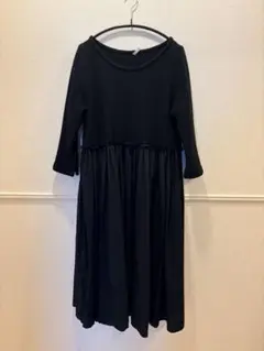 7分袖切り替えワンピース カジュアル ブラック フリーサイズ
