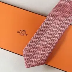 未使用級 エルメス HERMES ネクタイ シルク フランス レッド 総柄
