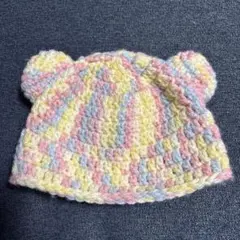 耳付きカラフルベビー帽子 クマ　新生児