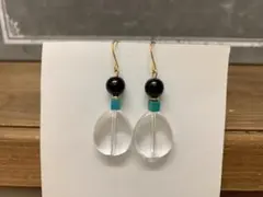 882. ピアス クリア しずく ブラック グリーンビーズ☆