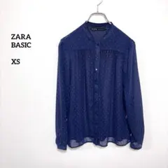 ZARA BASIC ネイビー ドット柄 長袖シャツ ブラウスXS d483のサムネイル
