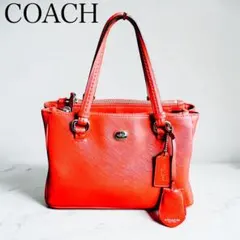 極美品級 COACH コーチ ハンドバッグ レザー レッド ストラップ付きのサムネイル