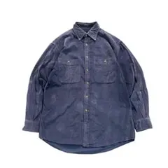 7BS3 コーデュロイシャツ　ネイビー　インポート　アメカジ　古着used