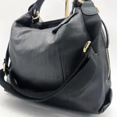 A506【美品 大容量】フルラ エリザベス 2wayバッグ レザー 黒 A4収納