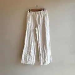 ZARA TRF ハイウエスト ワイドパンツ 白 S 綿100％　カジュアル