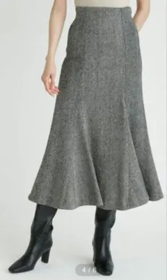 ミラオーウェン　ヘリンボーン マーメイドフレアミディスカート 0サイズ S