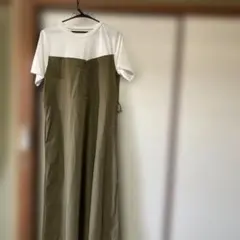 オリーブグリーン・ホワイト半袖カットソーワンピース