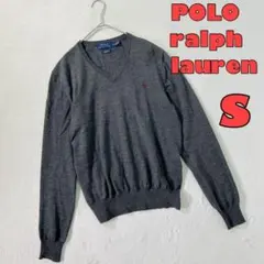 【ポロラルフローレン】長袖セーター　Vネック　ワンポイントロゴ　ニット　メンズS