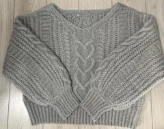 NICE CLAUP ケーブルニット ざっくりニット グレー Fサイズ