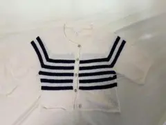 H&M アイボリー・ネイビー ストライプ 半袖カーディガン