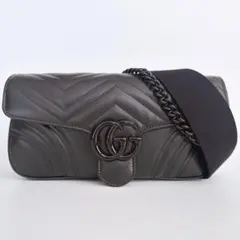 グッチ GGマーモント レザー チェーンショルダーバッグ ハンドバッグ ブラック