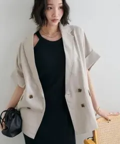 Discoat テックリネン半袖シャツジャケット ライトグレー