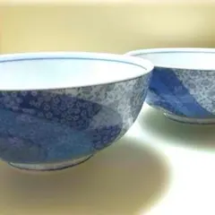 染付小紋　藍色　夫婦茶碗　プランタン銀座　コレクション　レトロ