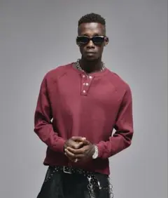 完売品 ANDER HUNK メタルヘンリーネックサーマルカットソー　レッドM