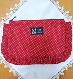 ハンドメイド 　ぺたんこフリルポーチ➁