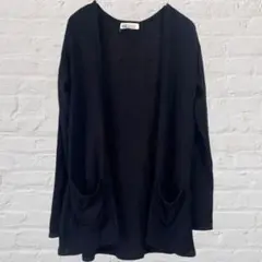 H&M 長袖 ボタンレス カーディガン ダブルポケット ミドル丈 羽織 古着