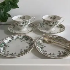 【未使用】ナルミ チャイナ：カップ&ソーサー ケーキ皿 フォーク スプーン付き