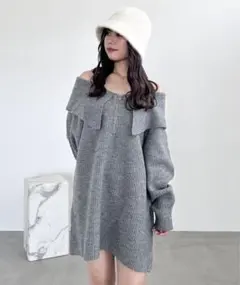 オフショルハーフZIPミニワンピース