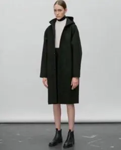 HYKE ハイク　メルトンウールロングコート　黒　サイズ2 HYKE（ハイク） 21AW MELTON HOODED WORK COAT ウールメルトン