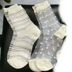 最終お値下げ。ドット柄　リブ編みシースルーソックス2足セット