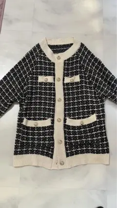 SHEIN ツイードニットカーディガン 黒白