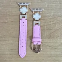 新品 AppleWatch 交換用バンド 本革 ピンク ラインストーン ビジュー