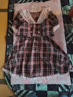ピンク系チェックワンピース Mサイズ