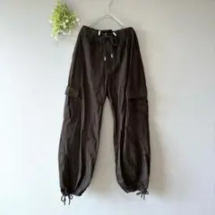 イング［M］クールナチュラル◎コットン100◎ハイウエストブラックカーゴパンツ