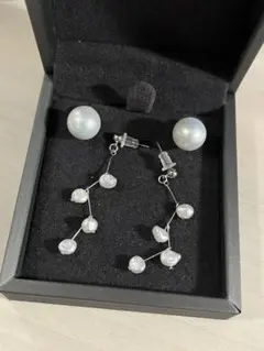 パールピアス 2点セット 12mm 大粒 淡水パール　揺れるピアス 上品