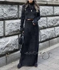 esutoreja＊シャギーニットセットアップ＊ロングスカート＊