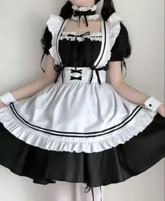 本格 メイド服 コスプレ チョーカー カチューシャ付 地雷系 量産型 黒 M